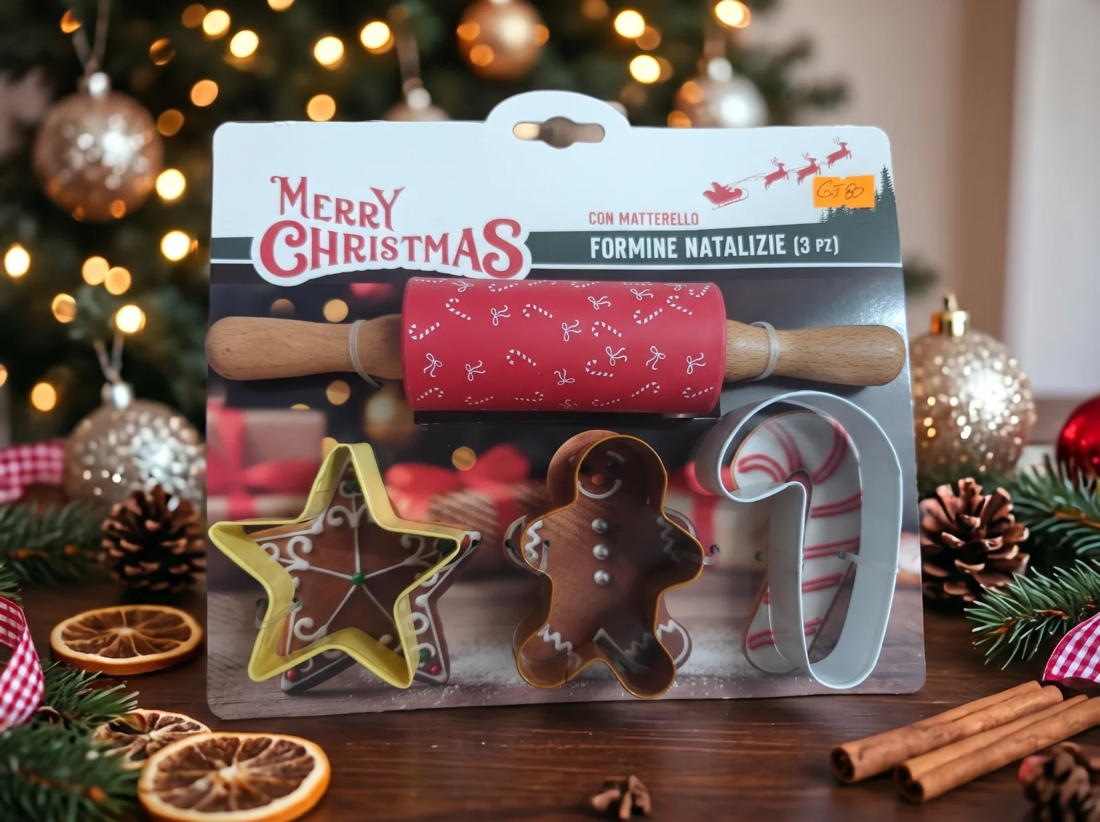 Christmas Cookie Cutter Set with Mini Rolling Pin (3 Cutters)