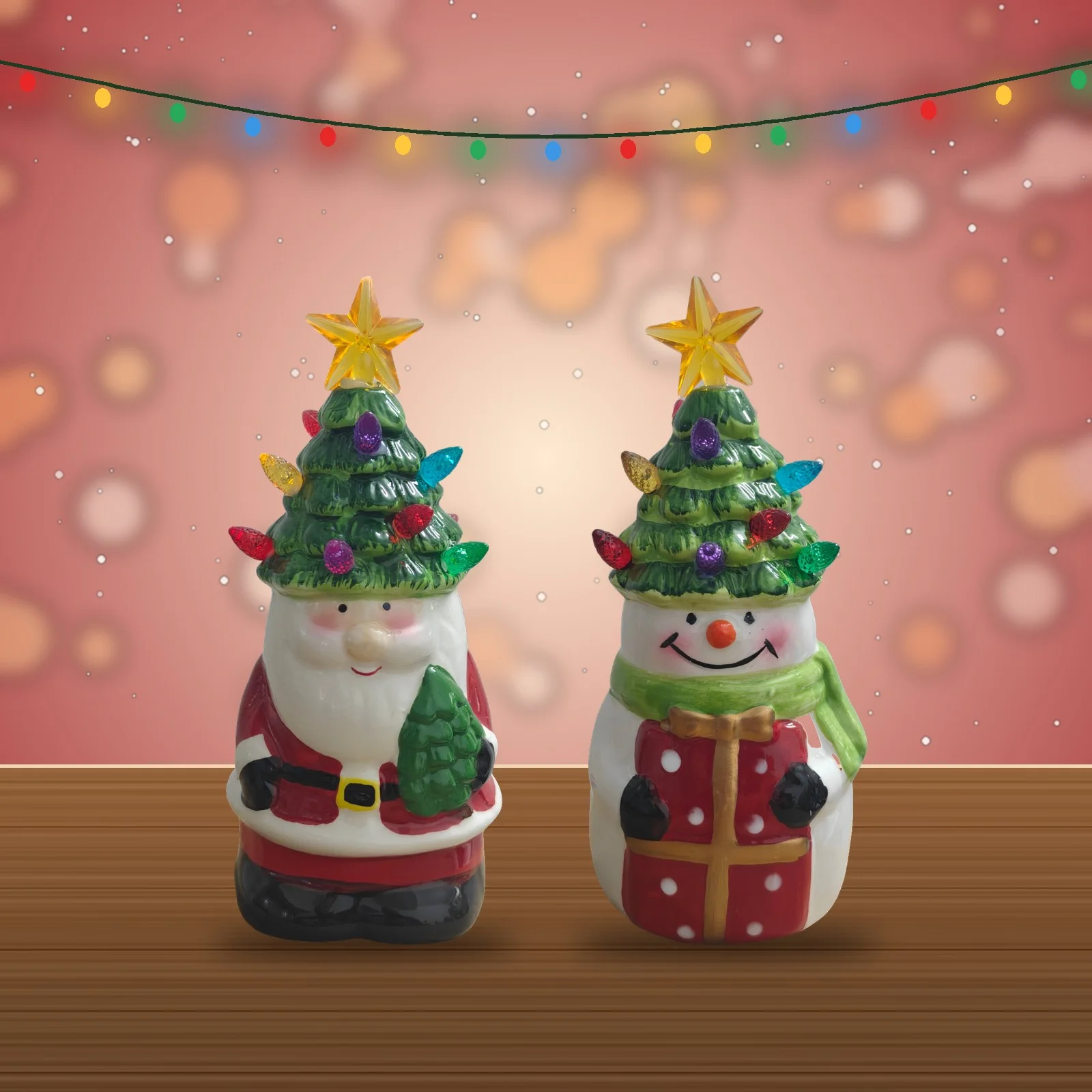 Light-Up Ceramic Christmas Figure, 18cm: Santa or Snowman