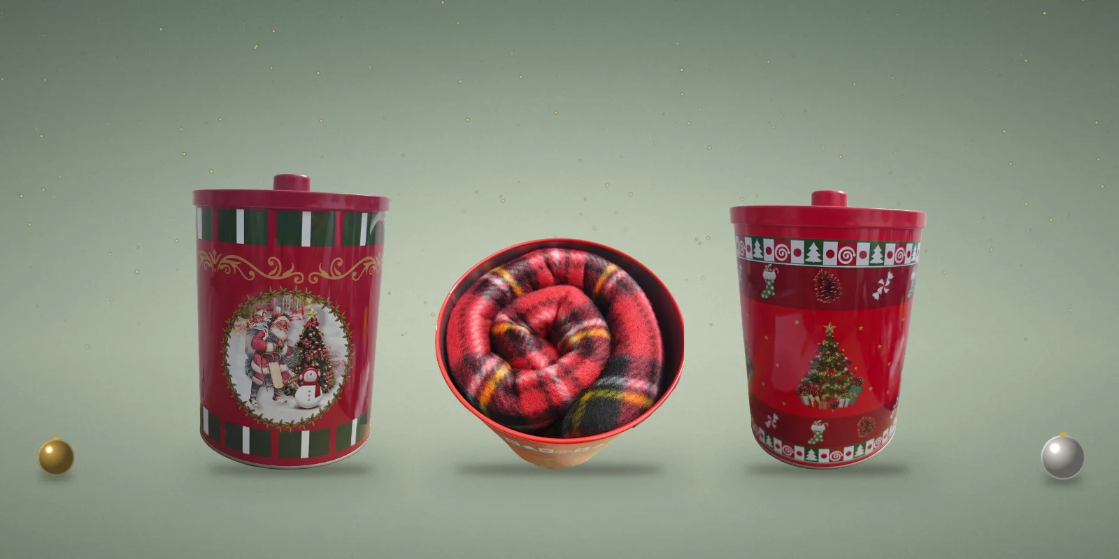 Christmas Gift Tin with Tartan Fleece Blanket, 2 Designs