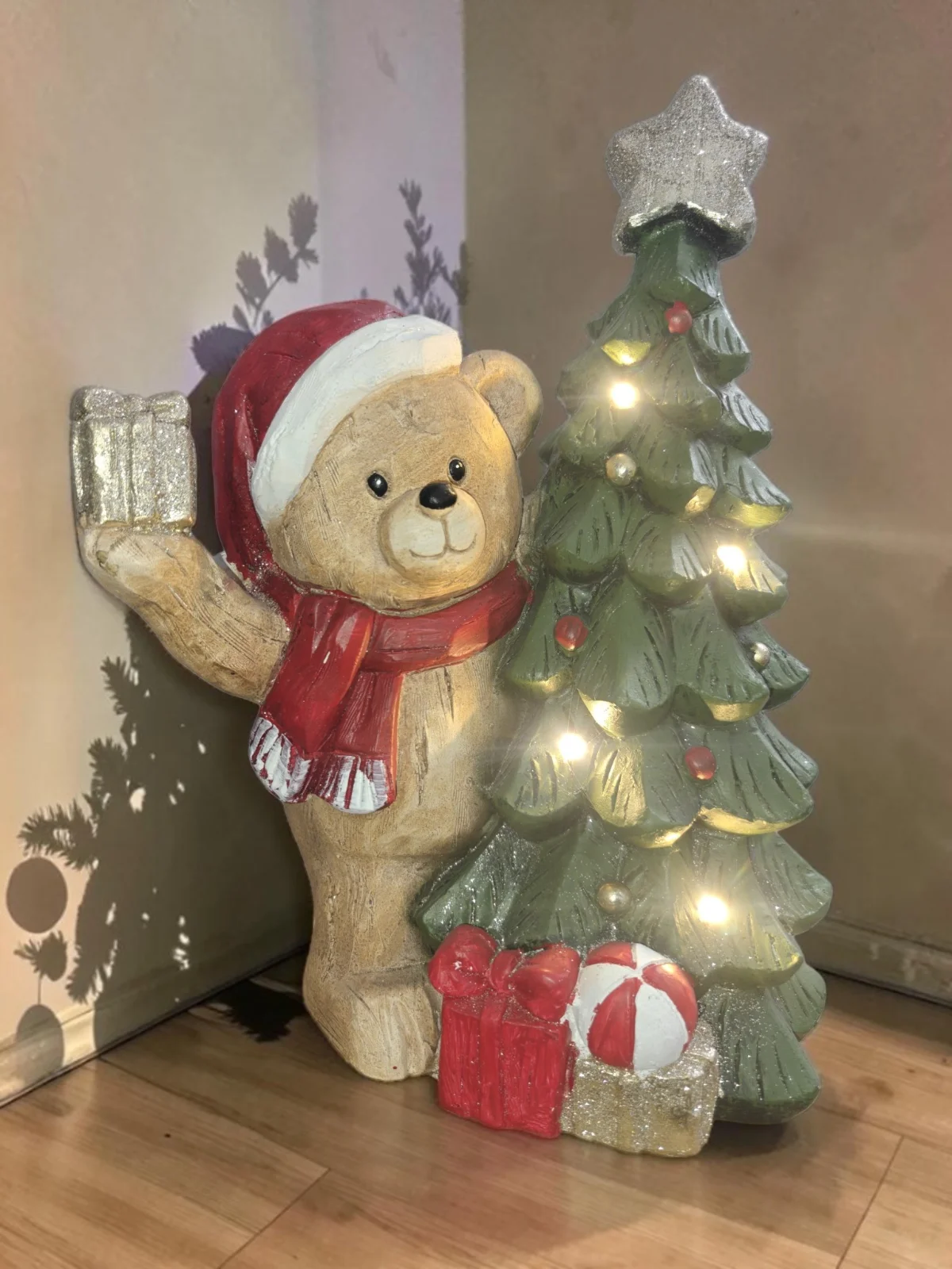 Light-Up Teddy Bear with Christmas Tree