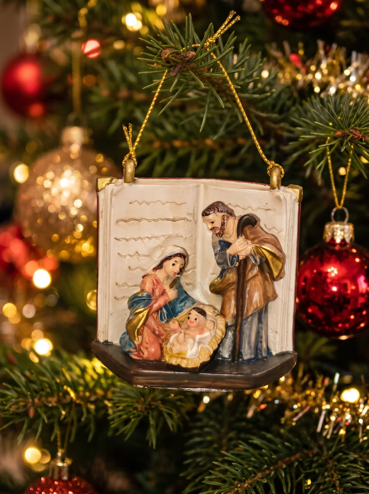 Nativity Christmas Tree Ornament, Open Book Design, 3 Styles