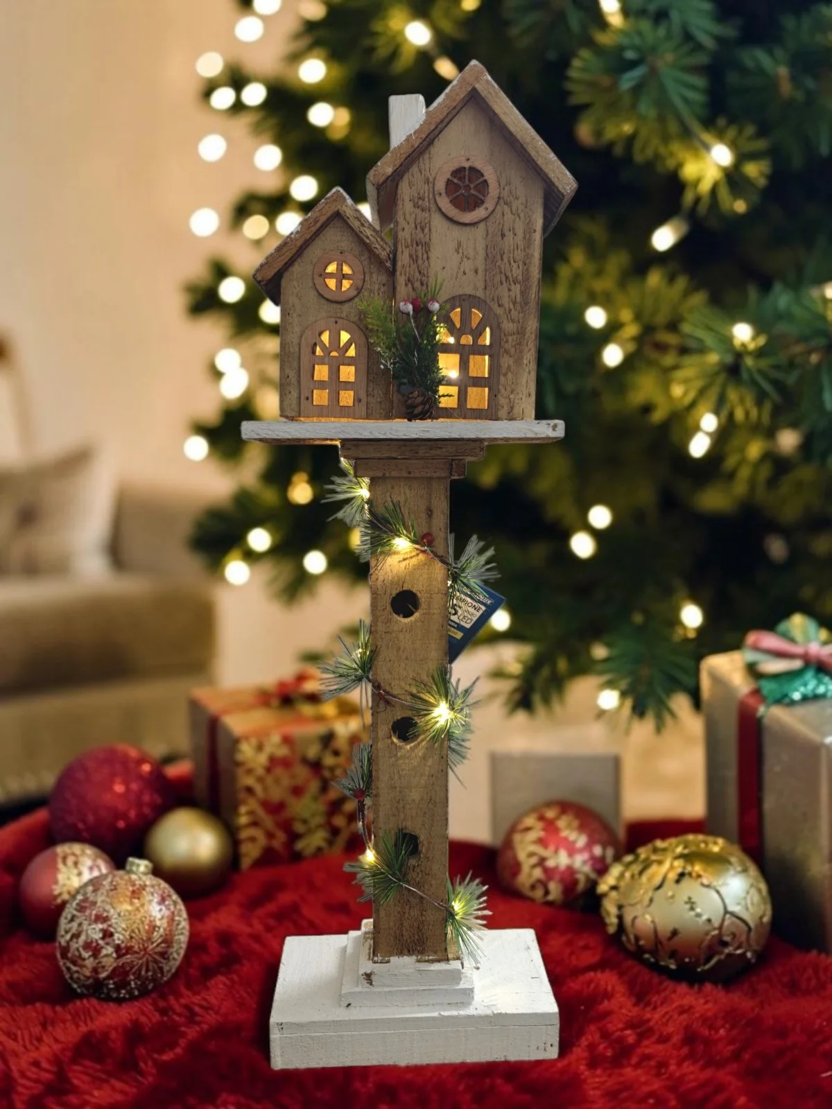 Light-Up Wooden Houses on a Post